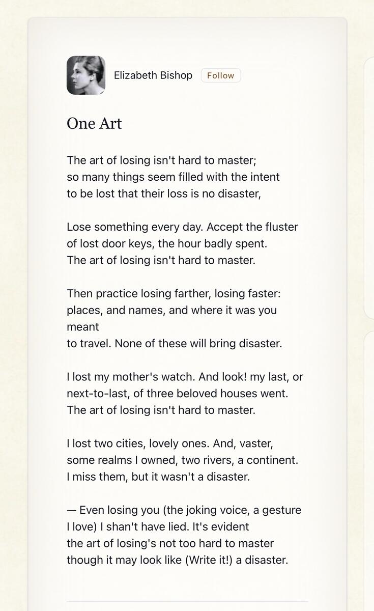 Inbox Prompt Contest Poetry Prompt - One Art