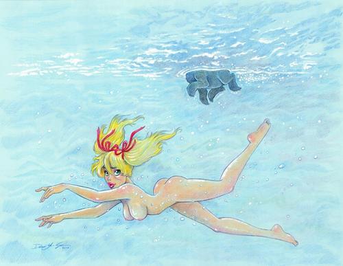 Anime nude underwater woman