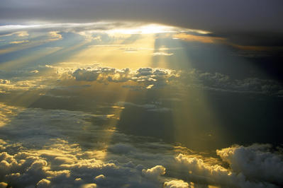 Stairway to Heaven in Cloudy Sky with Sunlight Rays Shining Down